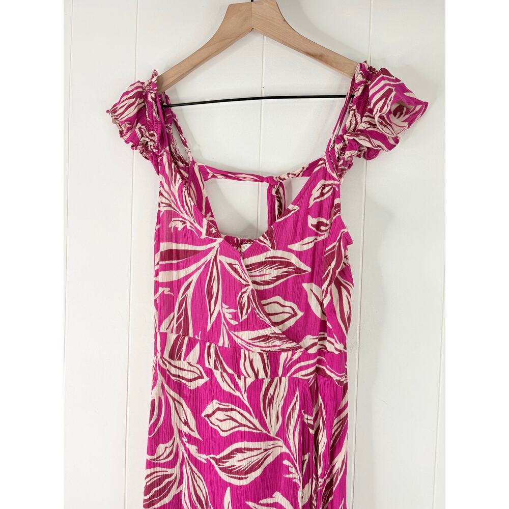 Band of the Free Pink Floral Smocked Maxi Dress Medium Tropical Leaf - Picture 2 of 9